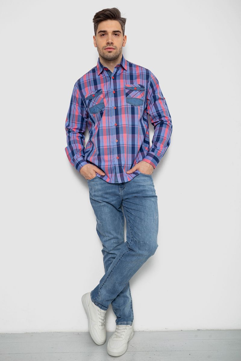 Сорочка чоловіча в клітинку, колір блакитний, 214R0746