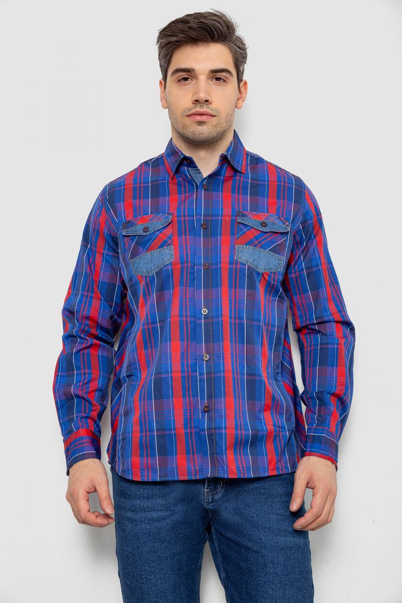 Сорочка чоловіча в клітинку, колір синій, 214R0746
