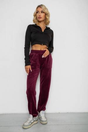 Спортивні штани велюрові жіночі на флісі, колір бордовий, 238R58647-3