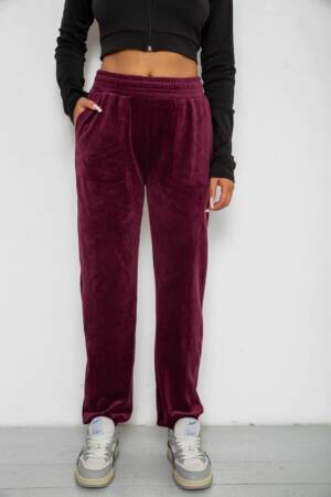 Спортивні штани велюрові жіночі на флісі, колір бордовий, 238R58647-3
