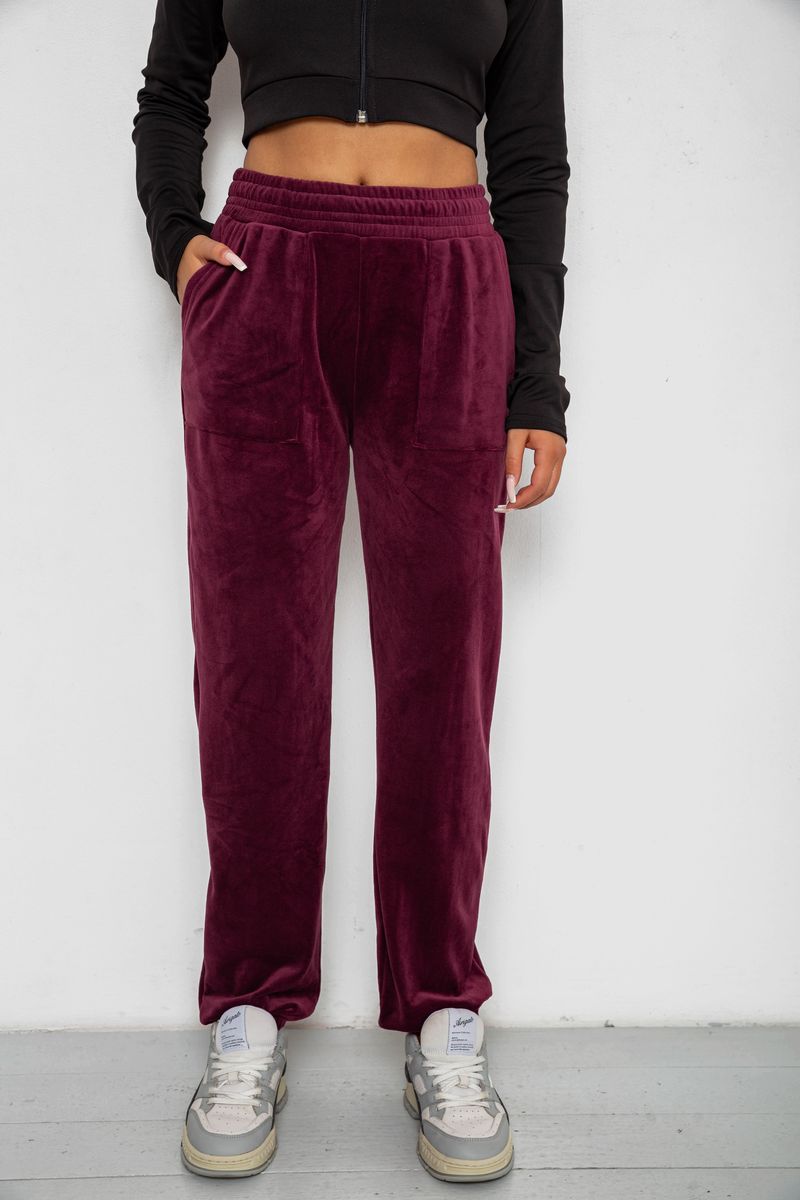 Спортивні штани велюрові жіночі на флісі, колір бордовий, 238R58647-3