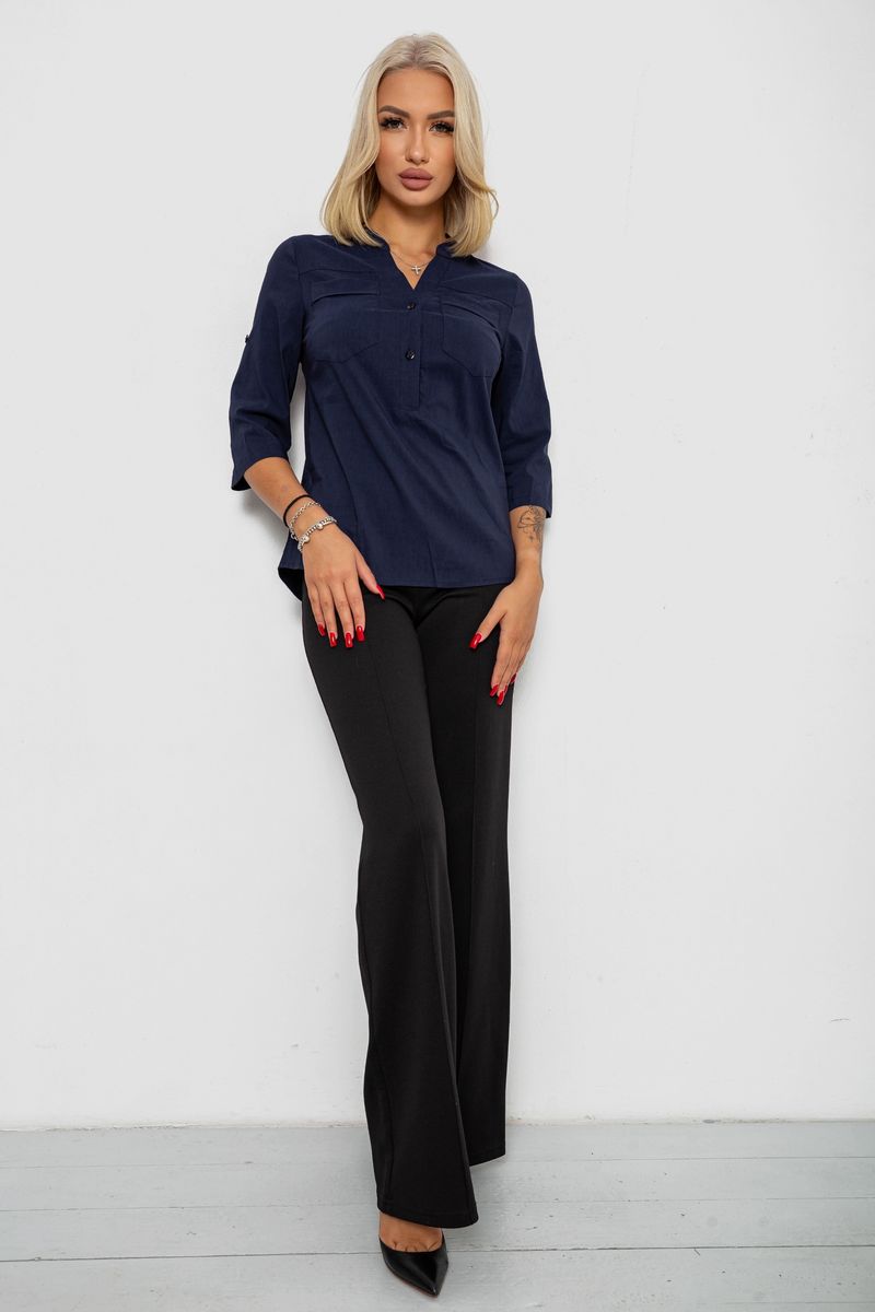 Блуза однотонна, колір синій, 230R96-15