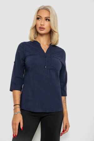 Блуза однотонна, колір синій, 230R96-15