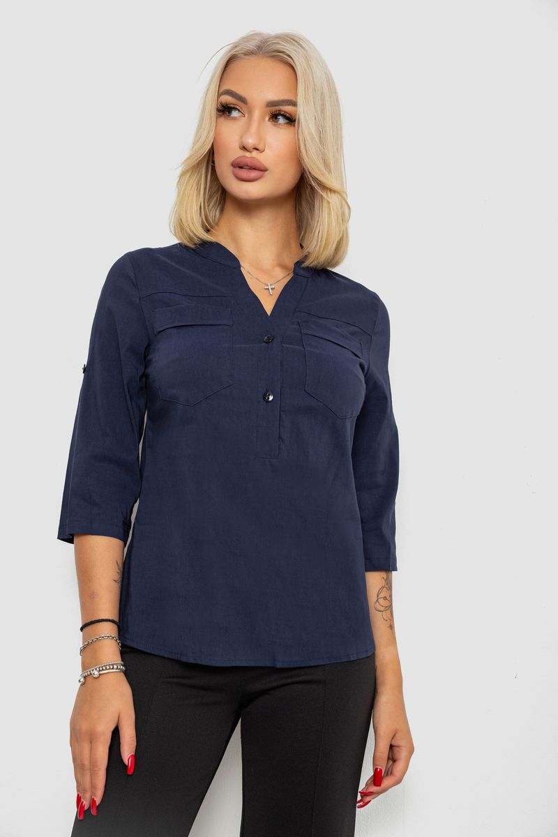 Блуза однотонна, колір синій, 230R96-15