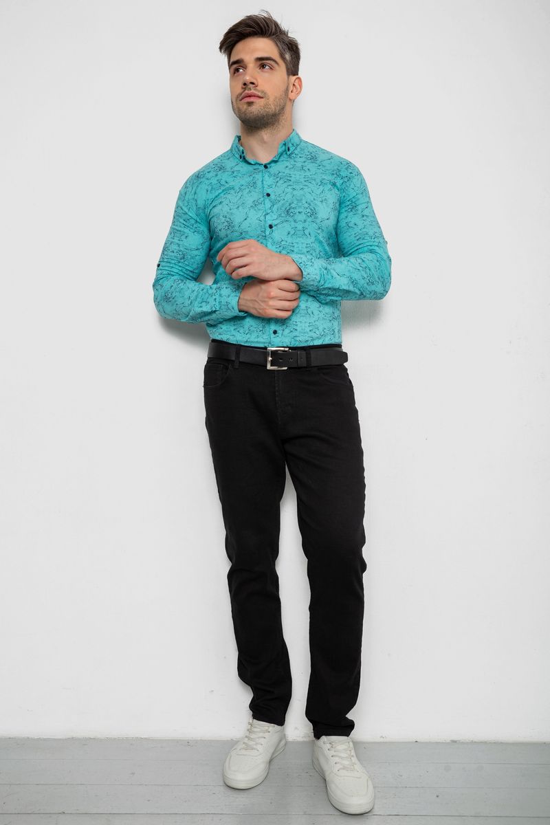 Сорочка чоловіча з принтом стрейч, колір бірюзовий, 214R1054 - Зображення 2