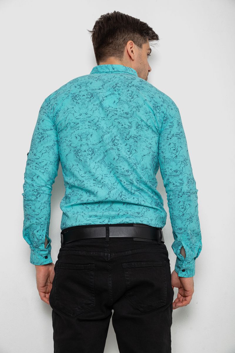 Сорочка чоловіча з принтом стрейч, колір бірюзовий, 214R1054 - Зображення 4