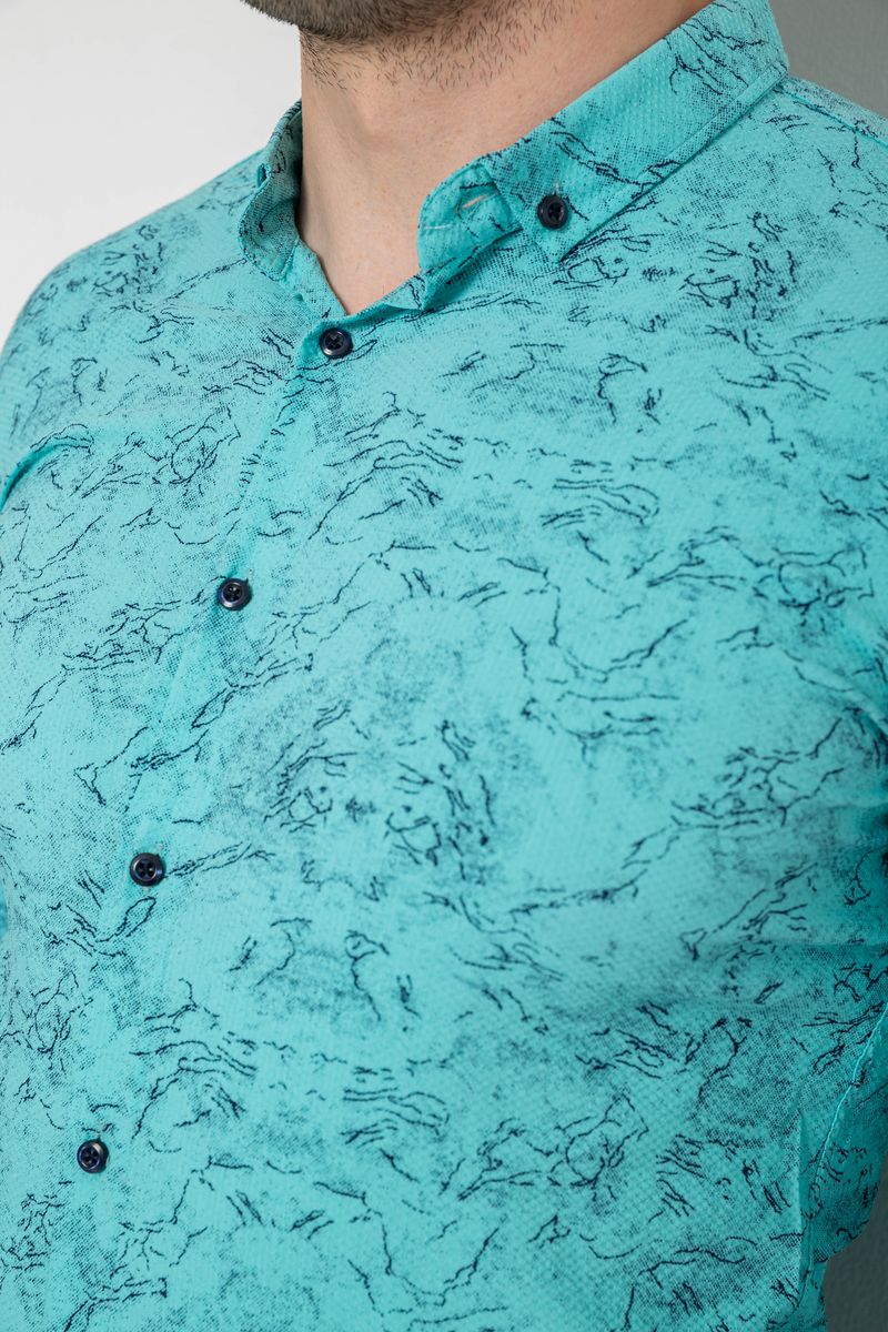 Сорочка чоловіча з принтом стрейч, колір бірюзовий, 214R1054 - Зображення 5