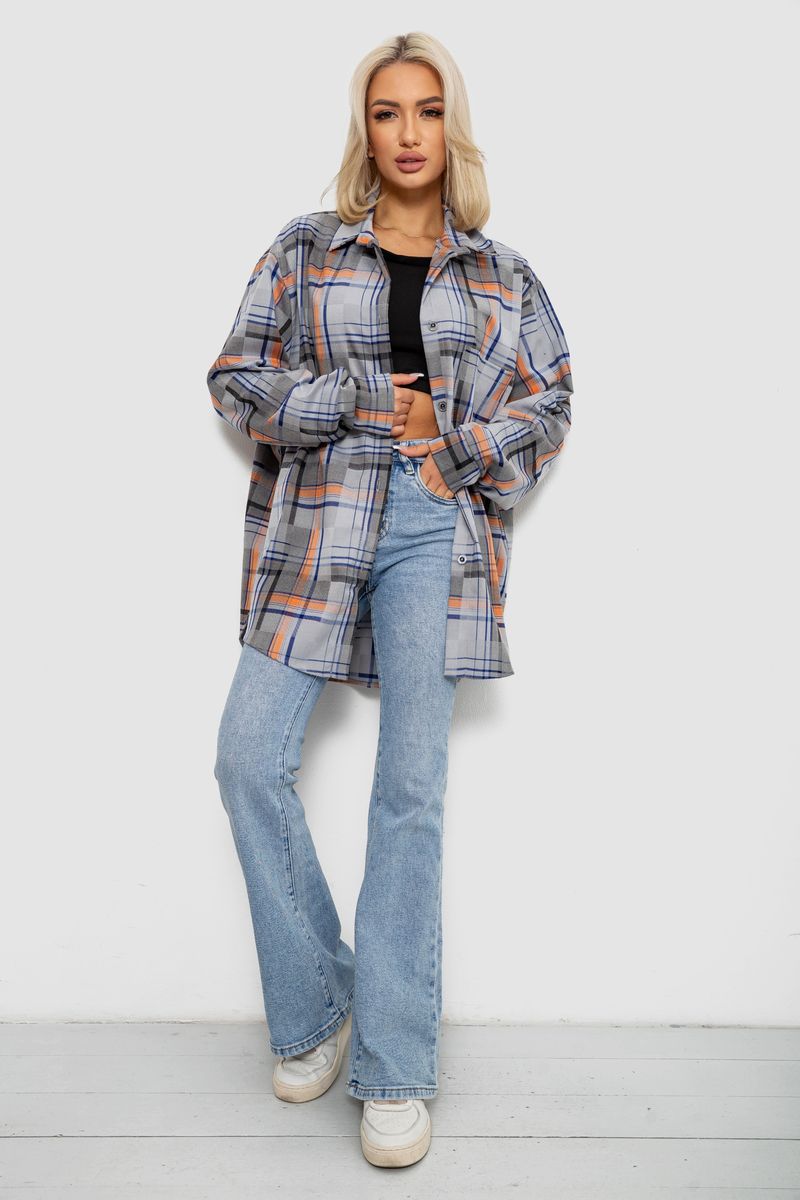 Сорочка жіноча в клітинку, колір сіро-синій, 257R505