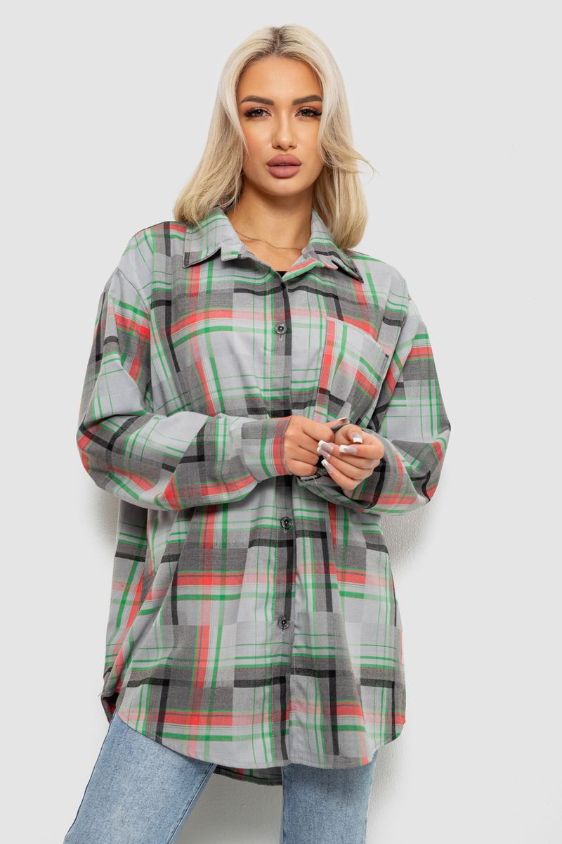 Сорочка жіноча в клітинку, колір сіро-зелений, 257R505