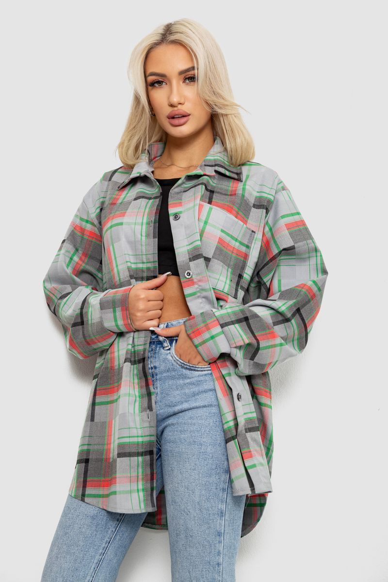 Сорочка жіноча в клітинку, колір сіро-зелений, 257R505 - Зображення 3