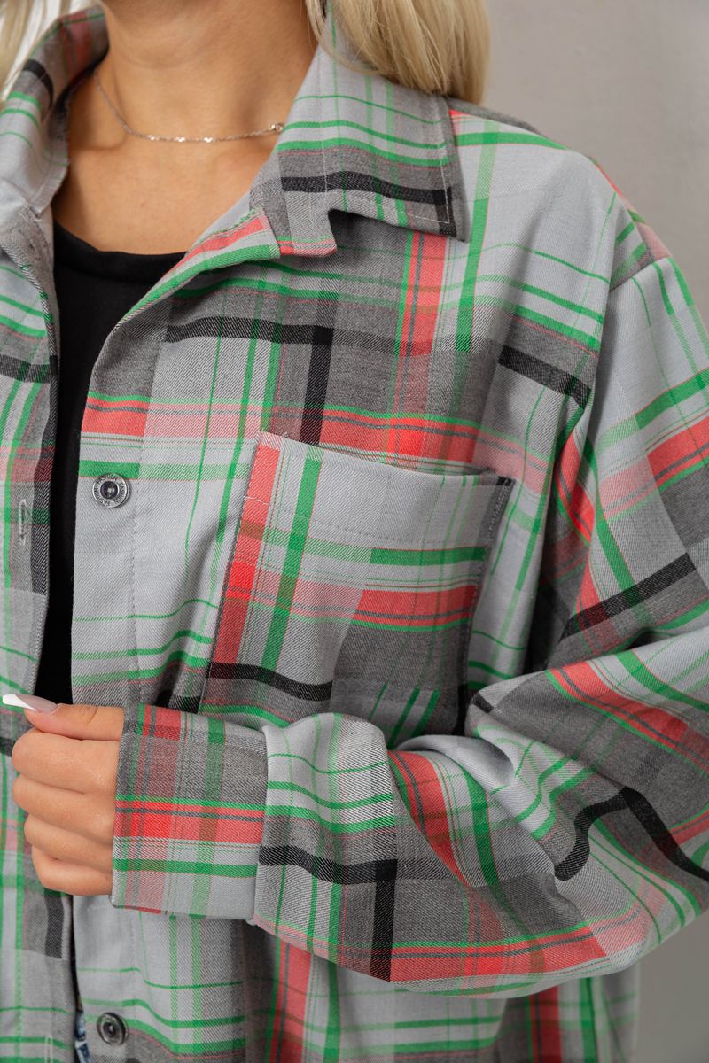 Сорочка жіноча в клітинку, колір сіро-зелений, 257R505 - Зображення 5