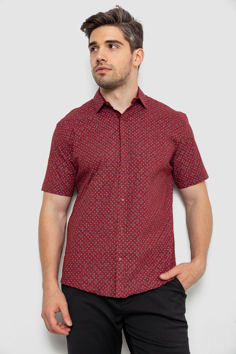 Сорочка чоловіча з принтом, колір бордовий, 214R7306