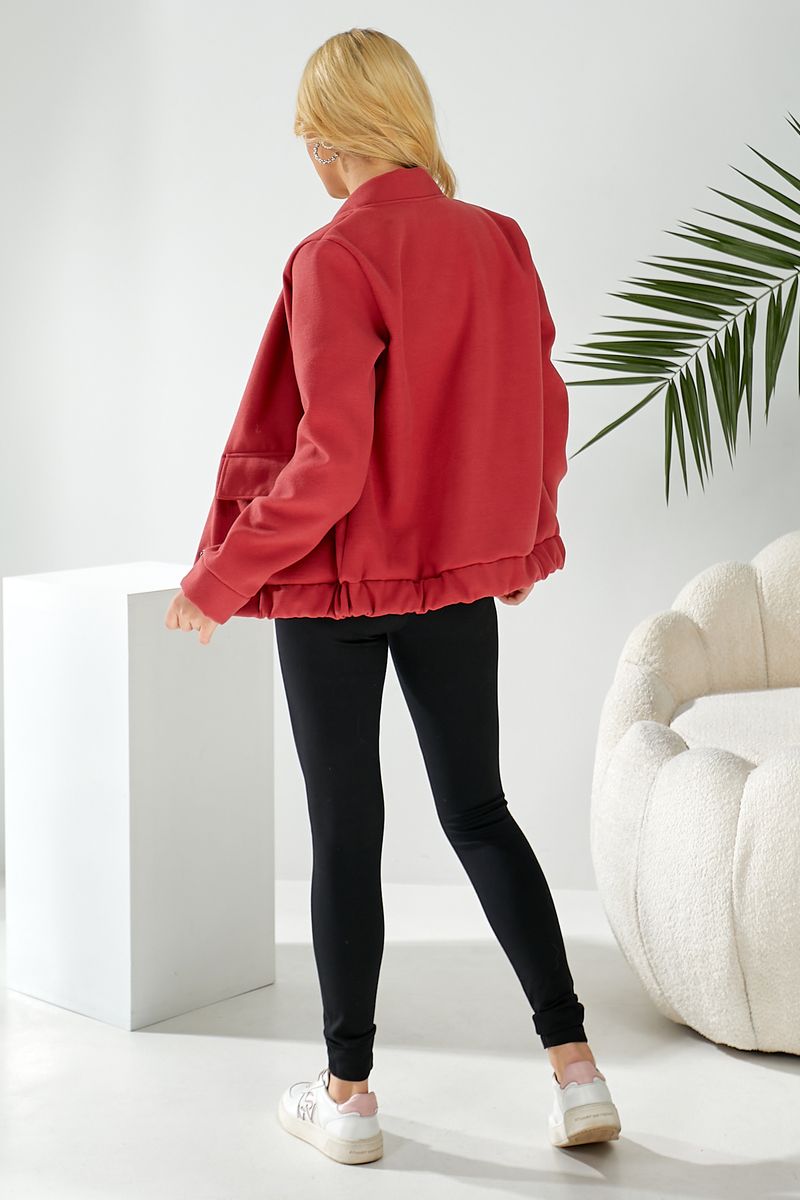 Бомбер жіночий штучний кашемір, колір темно-кораловий, 257R325 - Зображення 4