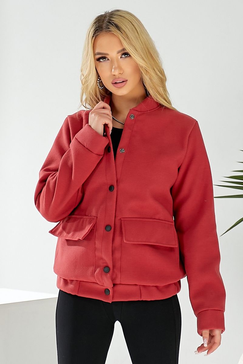 Бомбер жіночий штучний кашемір, колір темно-кораловий, 257R325 - Зображення 5