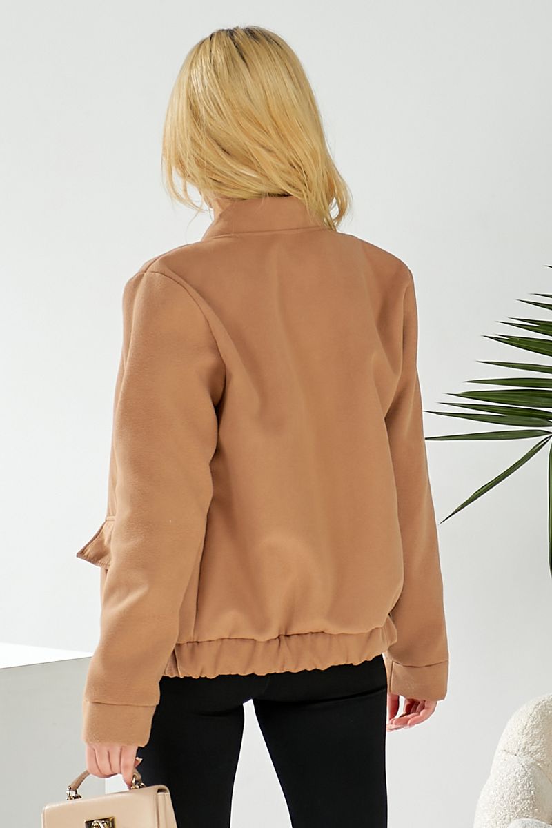 Бомбер жіночий штучний кашемір, колір темно-бежевий, 257R325 - Зображення 3