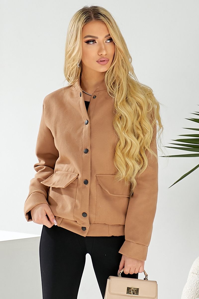 Бомбер жіночий штучний кашемір, колір темно-бежевий, 257R325 - Зображення 4