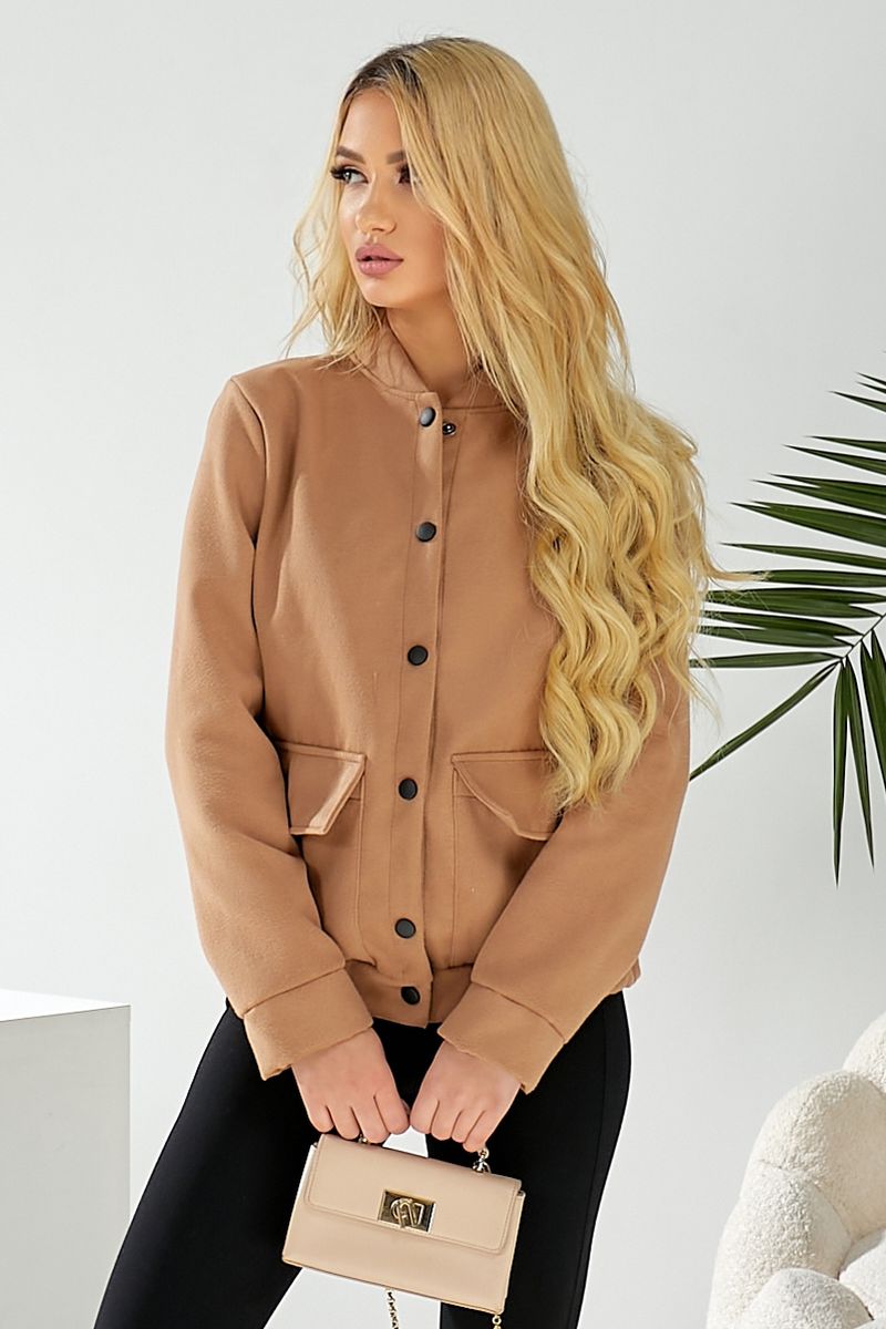 Бомбер жіночий штучний кашемір, колір темно-бежевий, 257R325 - Зображення 5