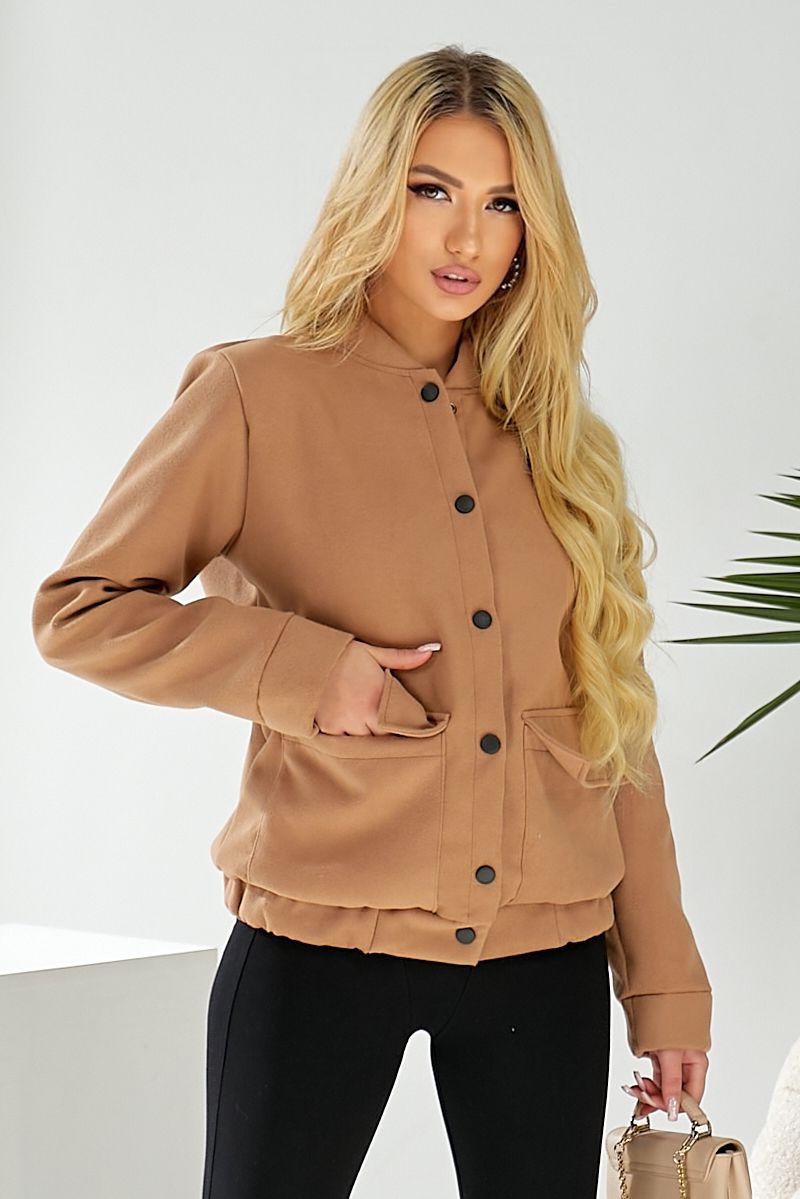 Бомбер жіночий штучний кашемір, колір темно-бежевий, 257R325 - Зображення 8