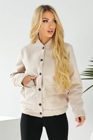 Бомбер жіночий штучний кашемір, колір світло-бежевий, 257R325
