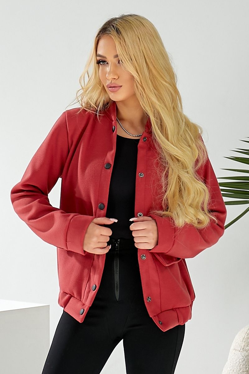 Бомбер жіночий штучний кашемір, колір темно-кораловий, 257R325