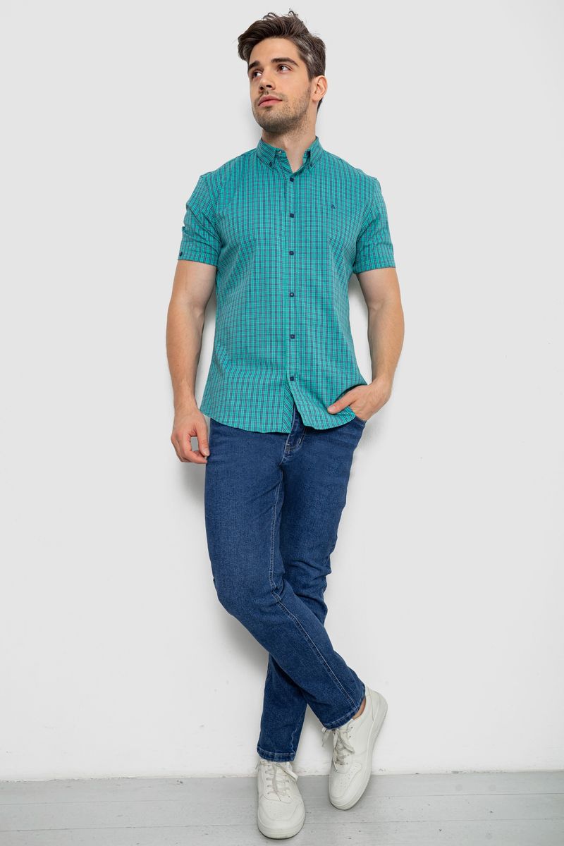 Сорочка чоловіча в клітку, колір бірюзовий, 214R2445
