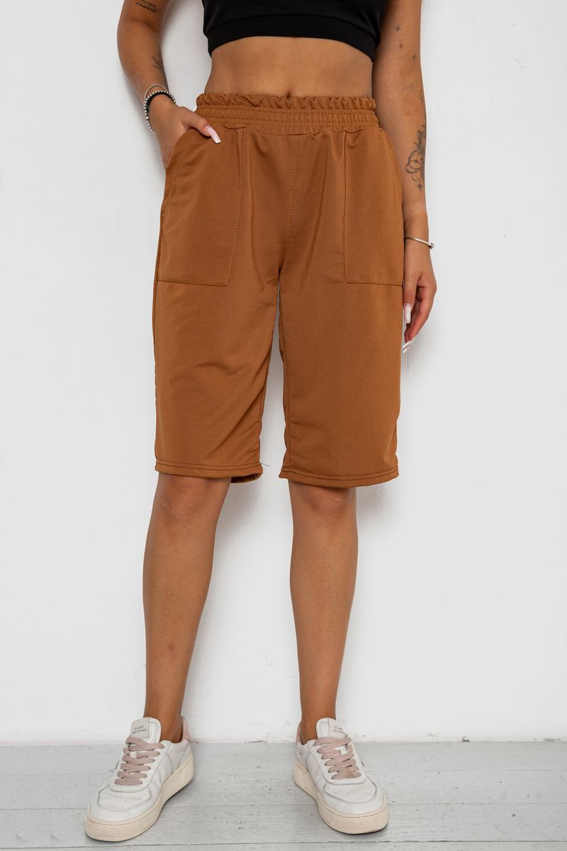 Шорти жіночі однотонні, колір коричневий, 238R119
