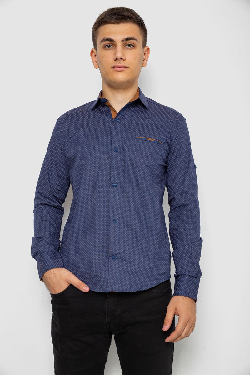 Сорочка чоловіча з принтом, колір синій, 214R7040
