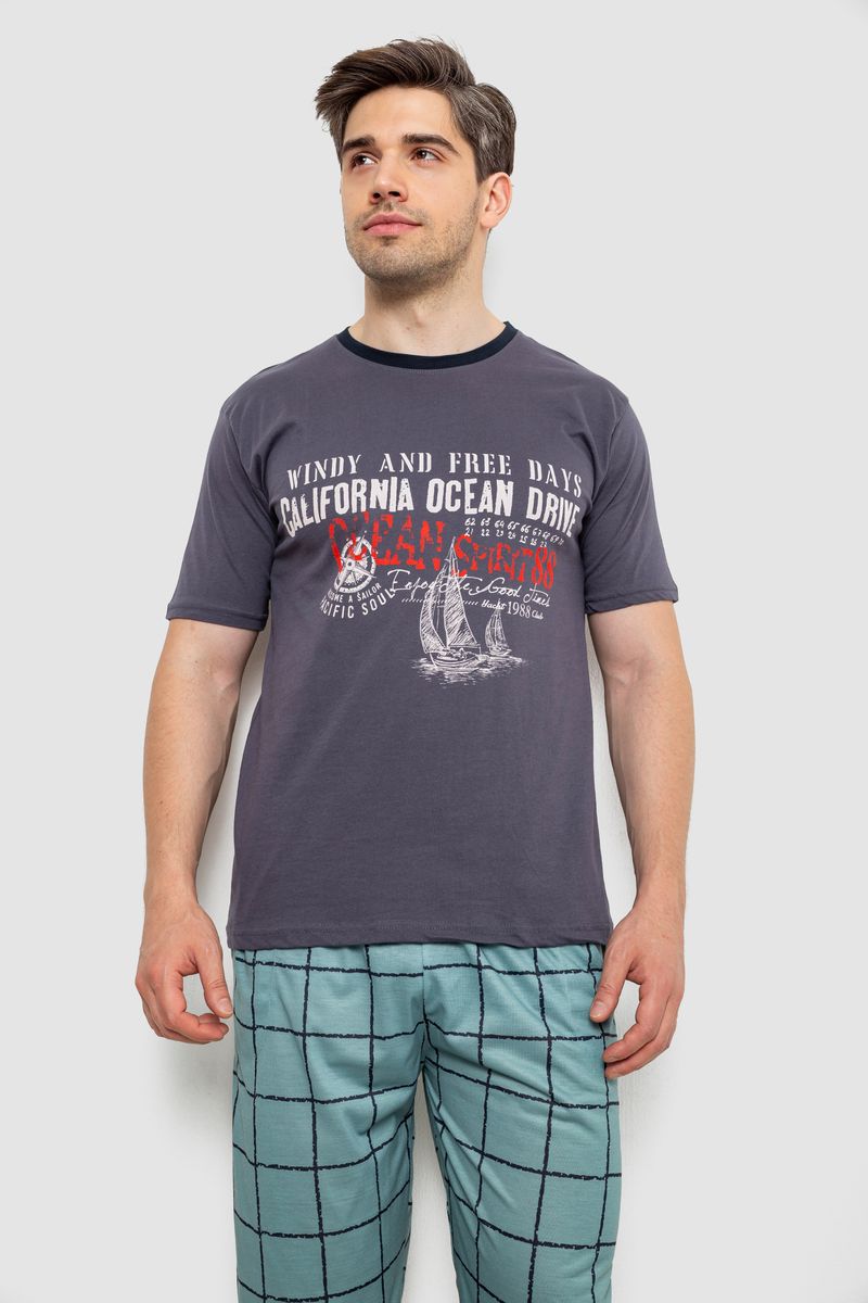 Піжама чоловіча з принтом, колір сірий, 243R2011