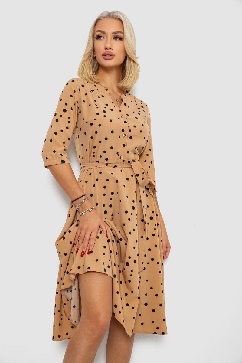 Сукня софт з принтом у горох, колір бежевий, 230R1011-6
