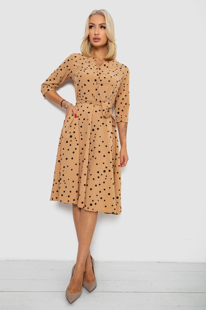 Сукня софт з принтом у горох, колір бежевий, 230R1011-6