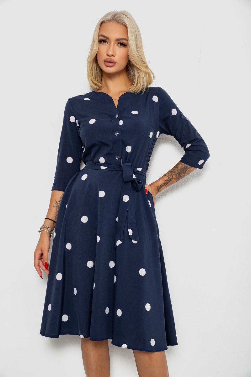 Сукня софт з принтом у горох, колір синій, 230R1011-6
