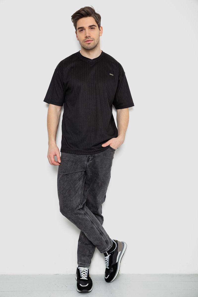 Футболка чоловіча однотонна 247R3140, колір чорний, 244R3140