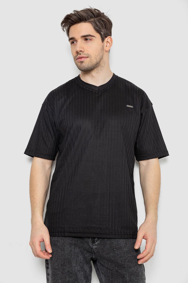 Футболка чоловіча однотонна 247R3140, колір чорний, 244R3140