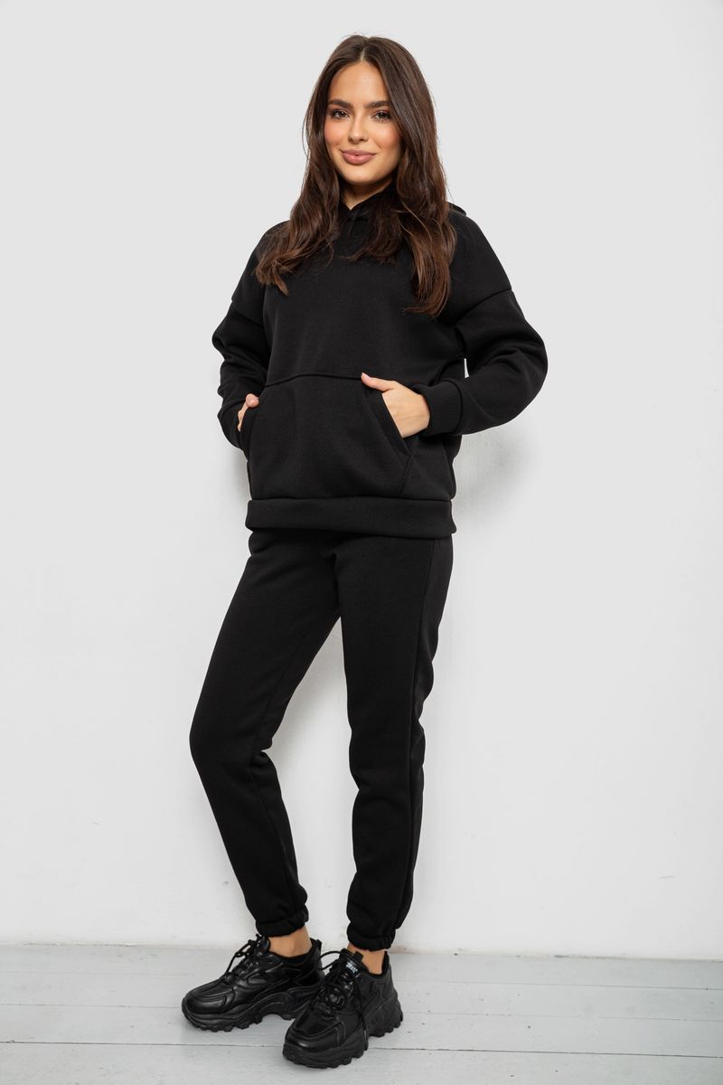 Спортивний костюм жіночий на флісі, колір чорний, 257R85 - Зображення 3