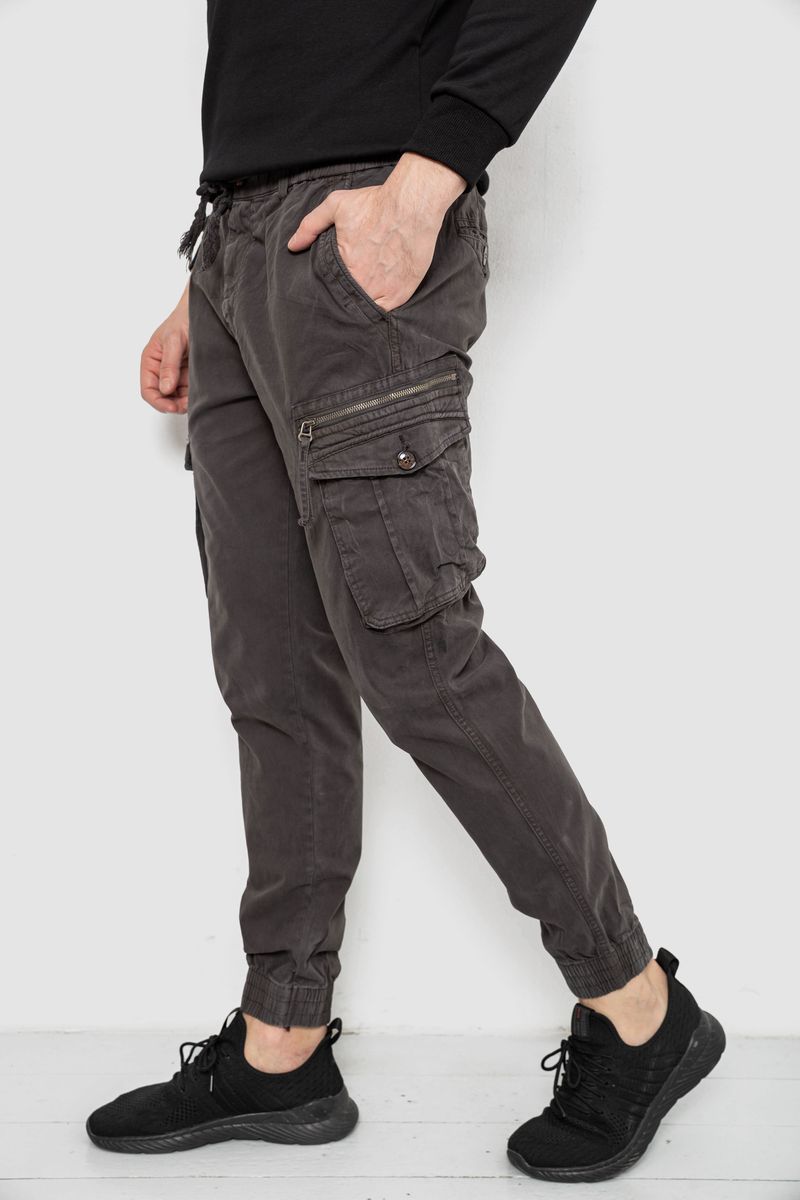 Штани чоловічі однотонні, колір сірий, 244R1641 - Зображення 3