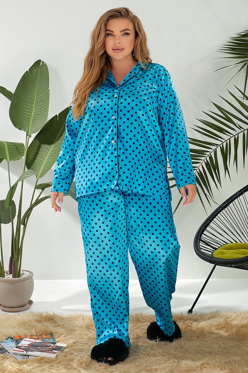 Жіноча піжама в горох, колір блакитний, 257R333