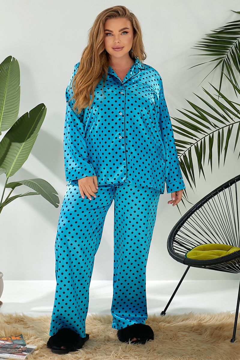 Жіноча піжама в горох, колір блакитний, 257R333