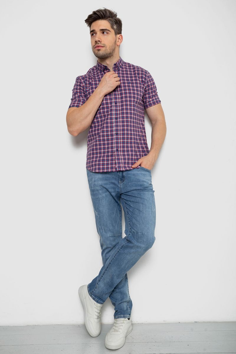 Сорочка чоловіча в клітку, колір синій, 214R2445-6