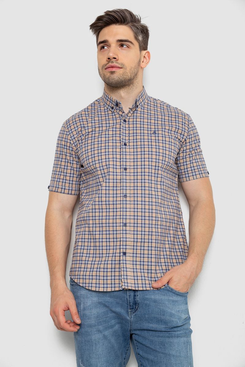 Сорочка чоловіча в клітку, колір бежевий, 214R2445-6