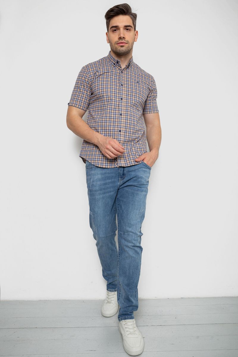 Сорочка чоловіча в клітку, колір бежевий, 214R2445-6