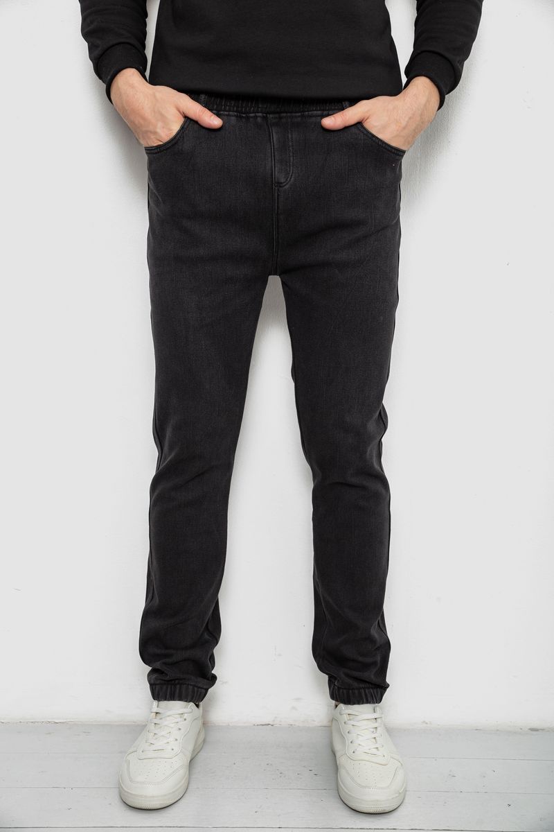 Джинси чоловічі на резинці утеплені, колір чорний, 244R665