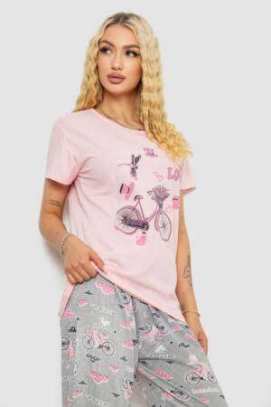 Жіноча піжама з принтом, колір рожевий, 243R7525