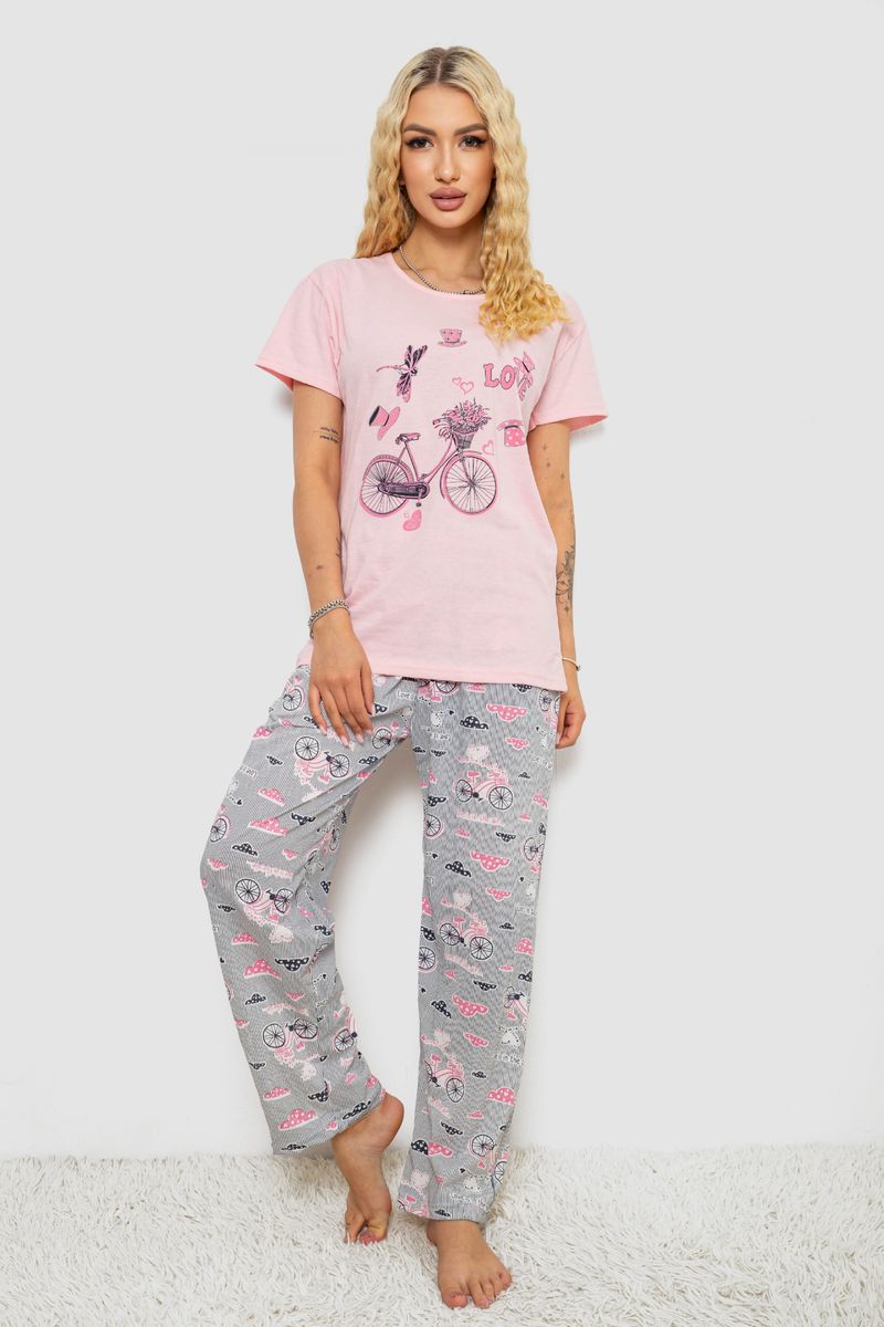 Жіноча піжама з принтом, колір рожевий, 243R7525