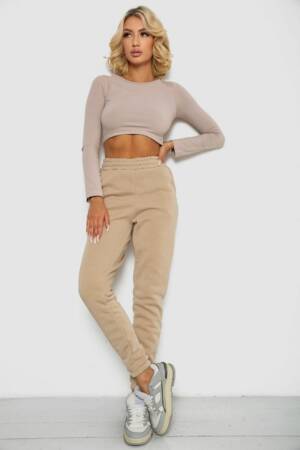 Спортивні штани жіночі на флісі, колір бежевий, 238R57013