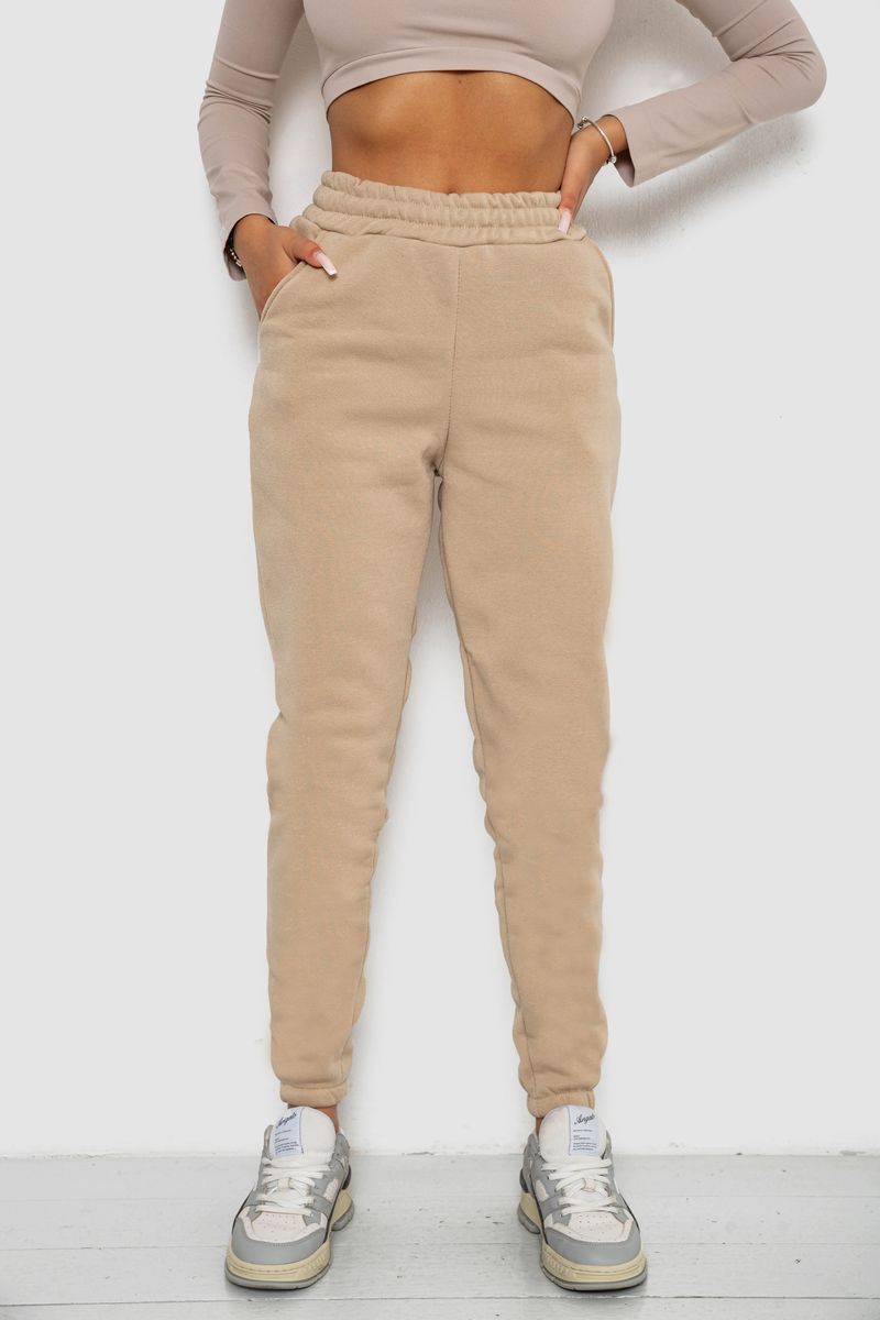 Спортивні штани жіночі на флісі, колір бежевий, 238R57013