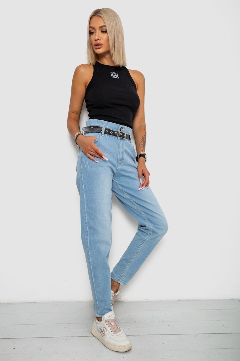 Джинси жіночі з поясом на резинці, колір блакитний, 244R00154