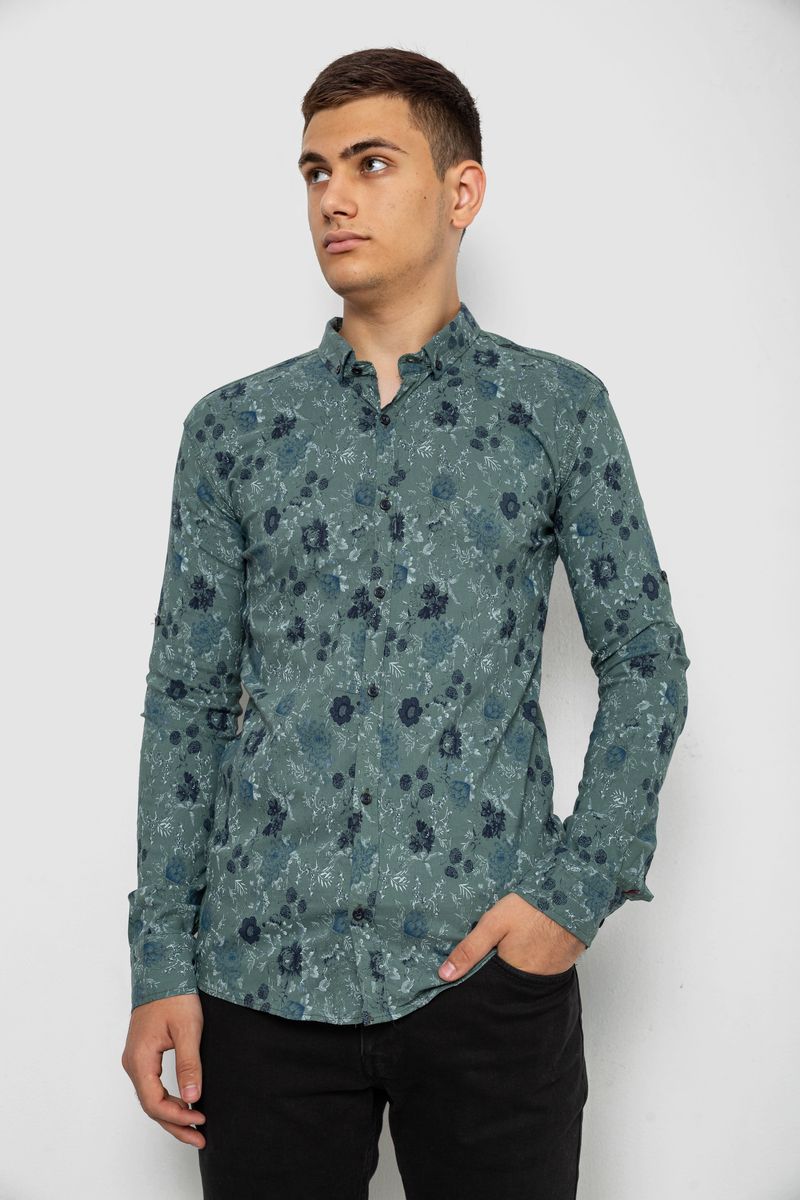 Сорочка чоловіча з принтом, колір оливковий, 214R812