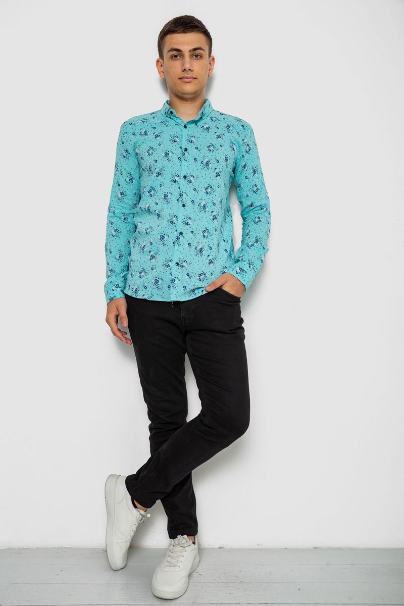 Сорочка чоловіча з принтом, колір бірюзовий, 214R1043