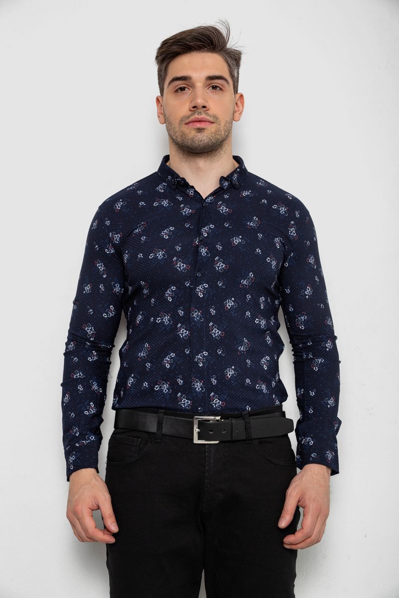 Сорочка чоловіча з принтом, колір темно-синій, 214R1043