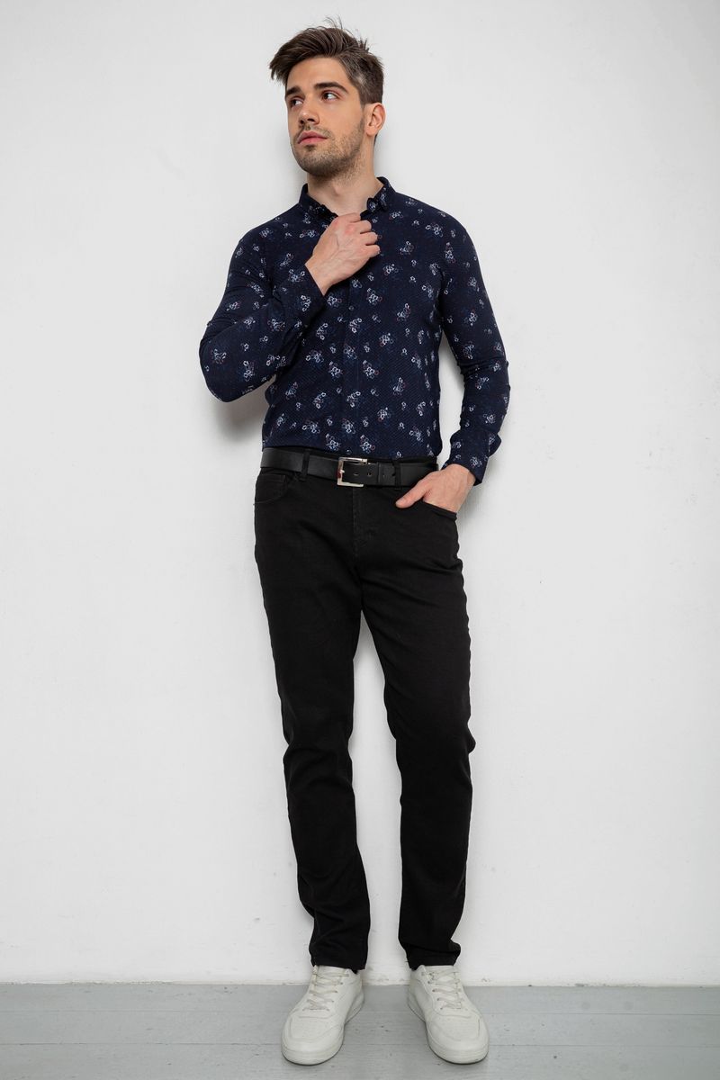 Сорочка чоловіча з принтом, колір темно-синій, 214R1043